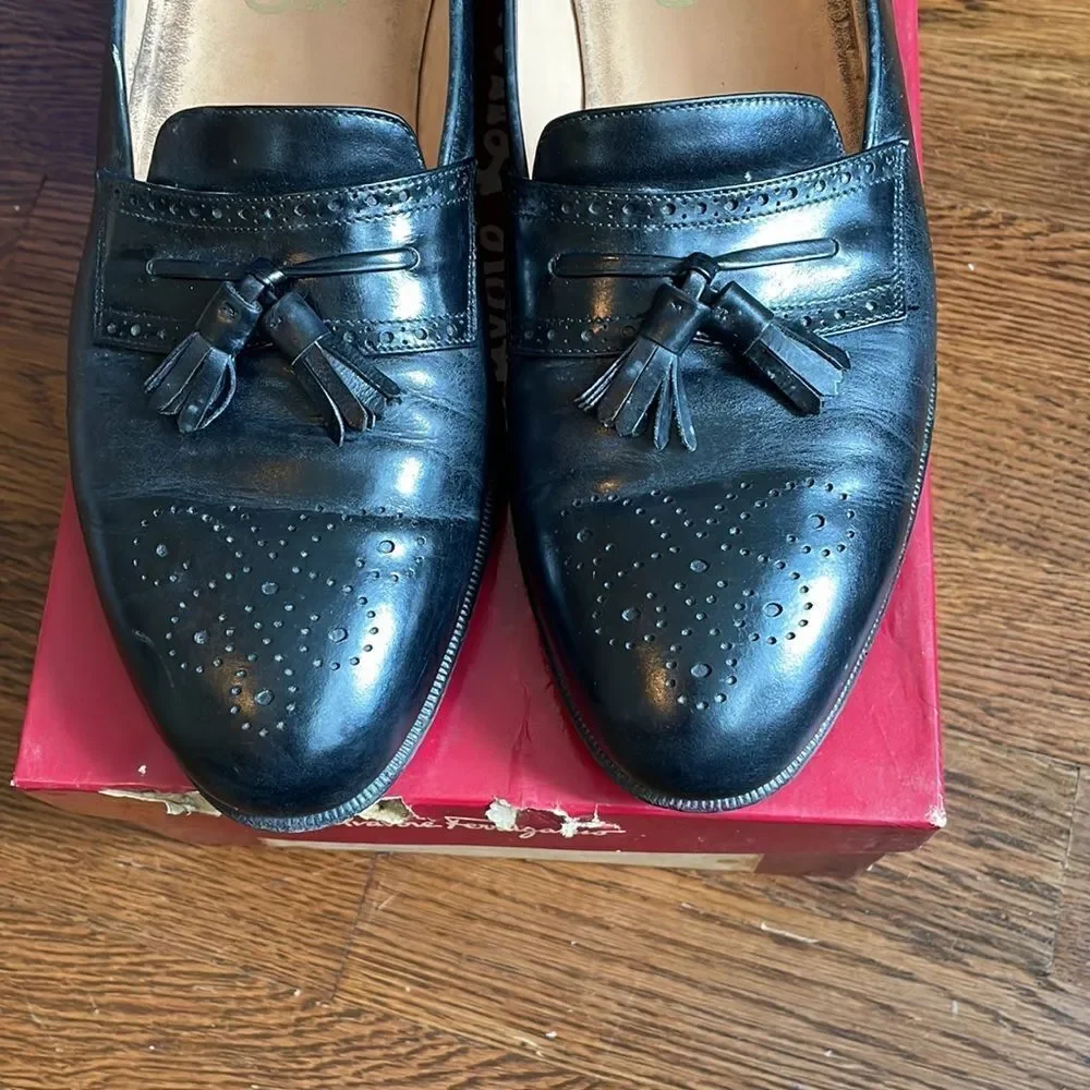 Vtg‎ Salvatore Ferragamo “Caronte” black Oxford style slip on dress shoes